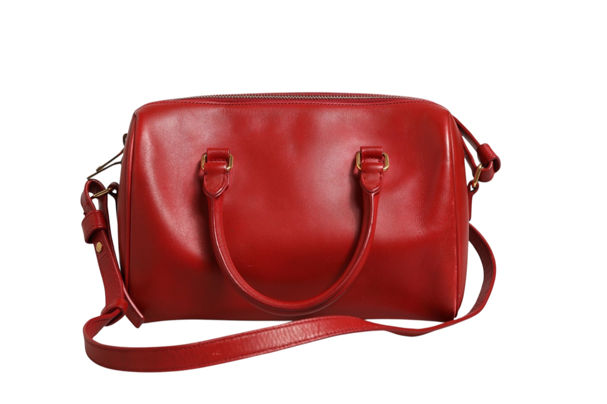 Red Leather Baby Duffle with Strap