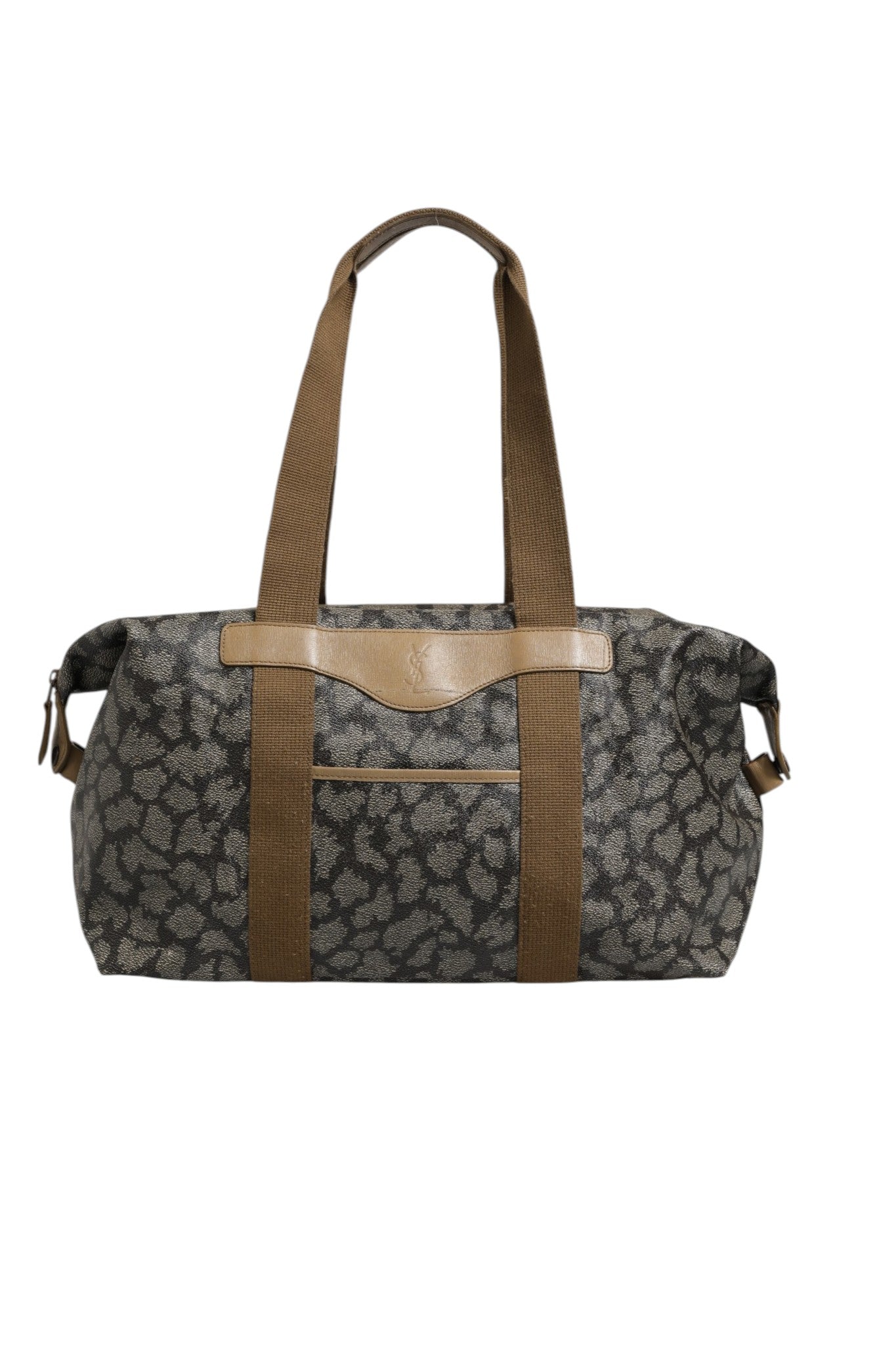 Green and Brown Canvas Duffel Bag with Pattern