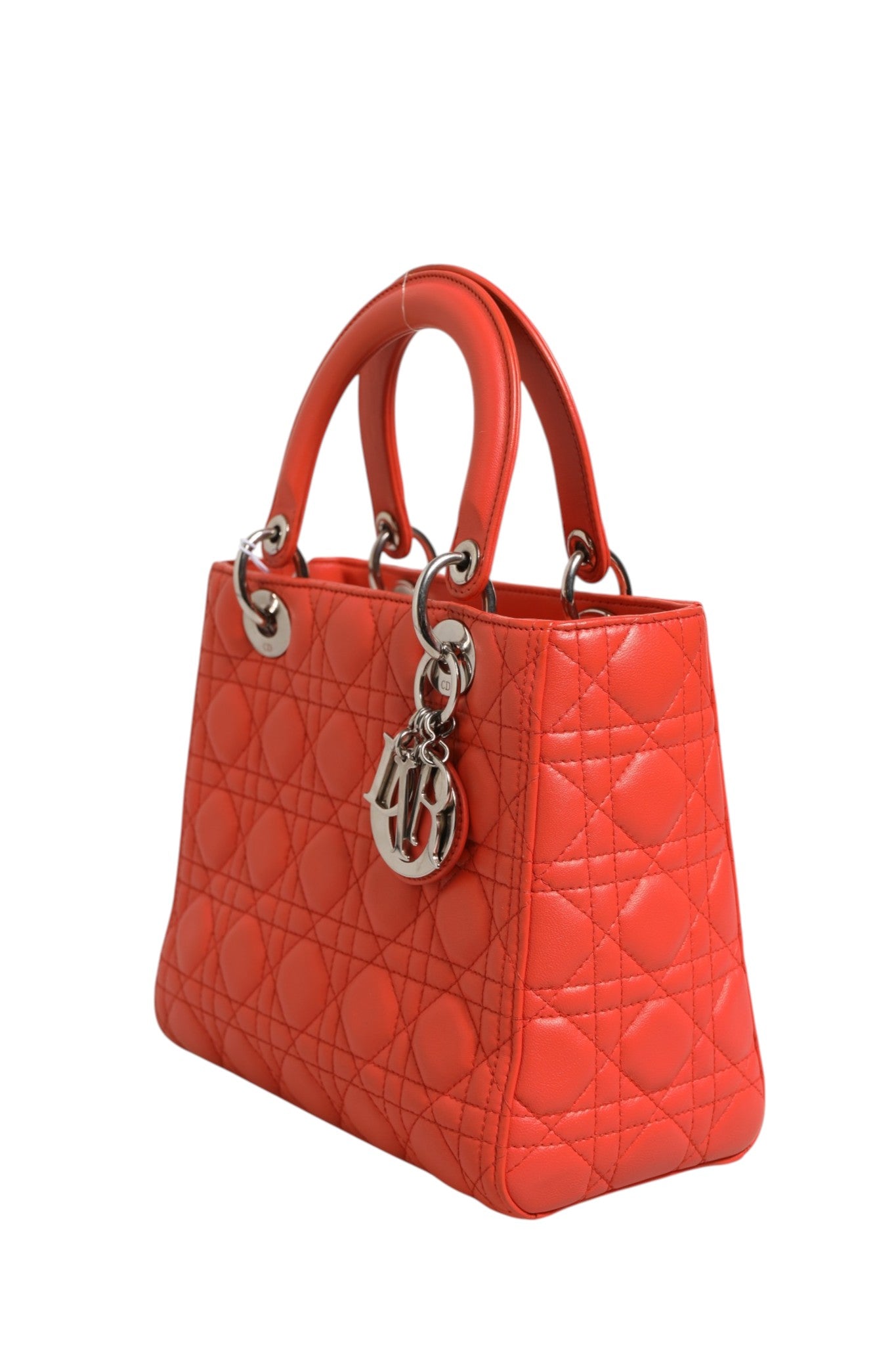 Christian Dior Orange Cannage Lammleder Lady Dior Tasche