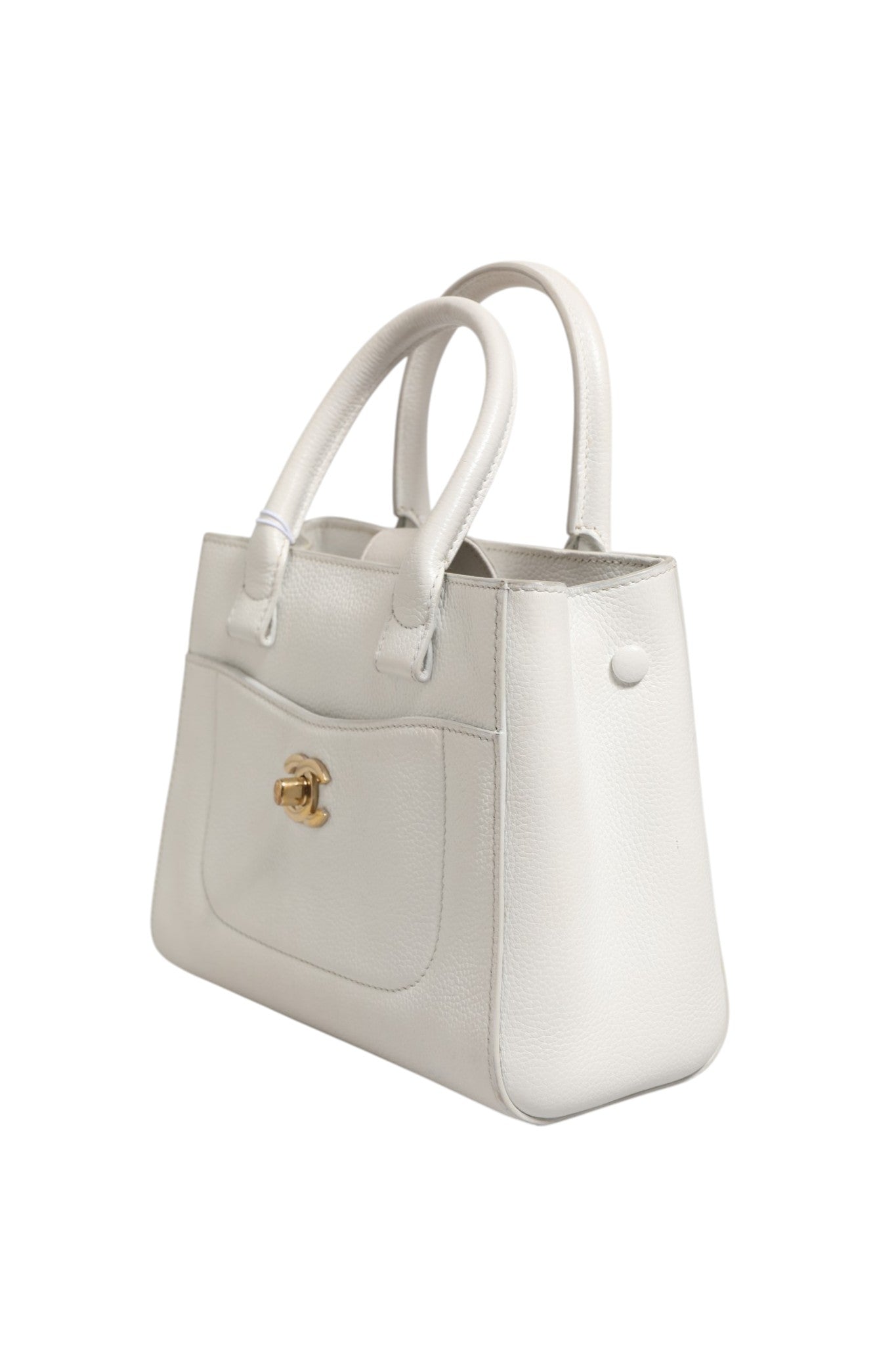 White Leather Neo Executive Tote with Strap