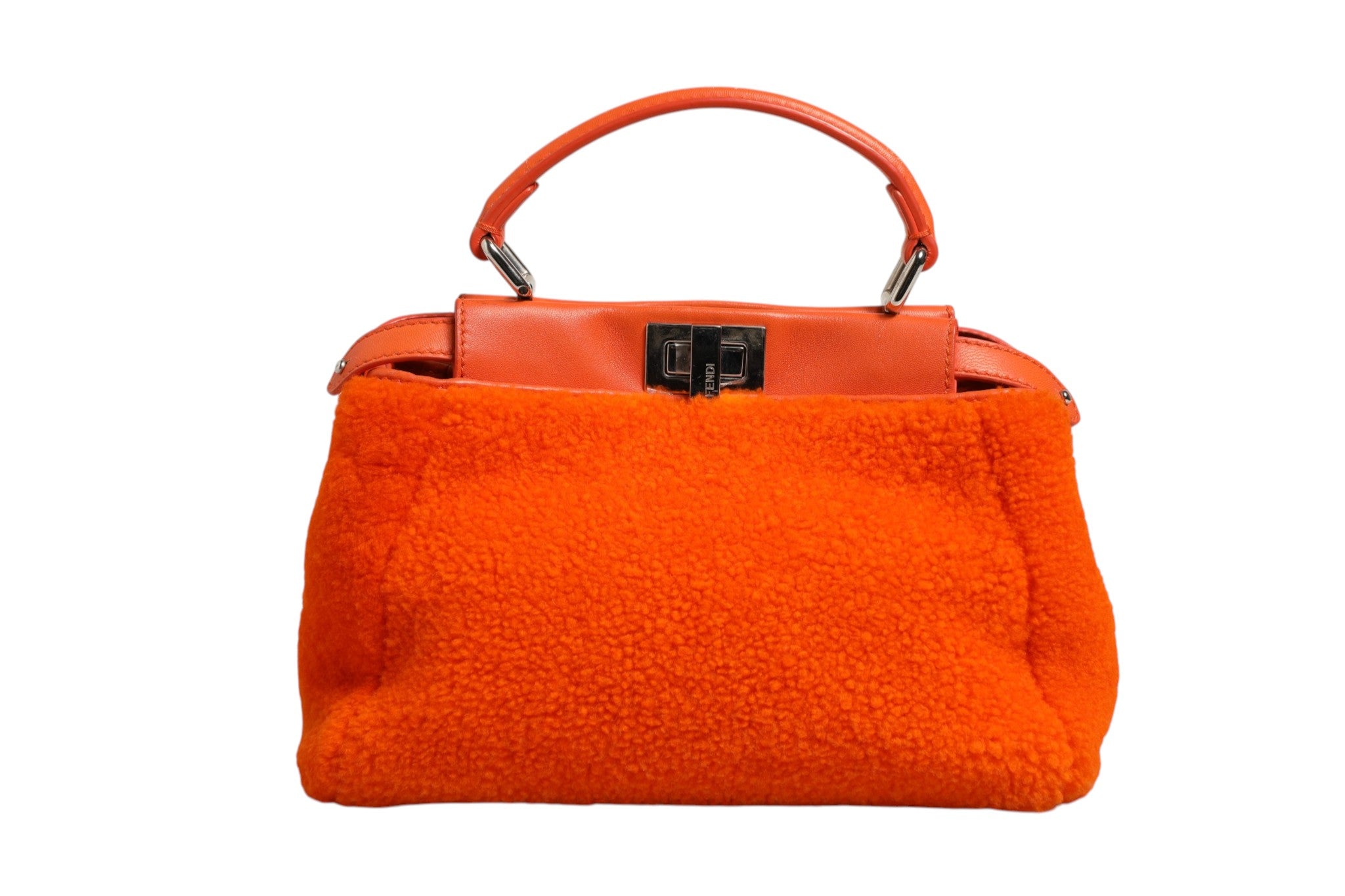Orange Leather Mini Peekaboo Bag with Shearling Detail