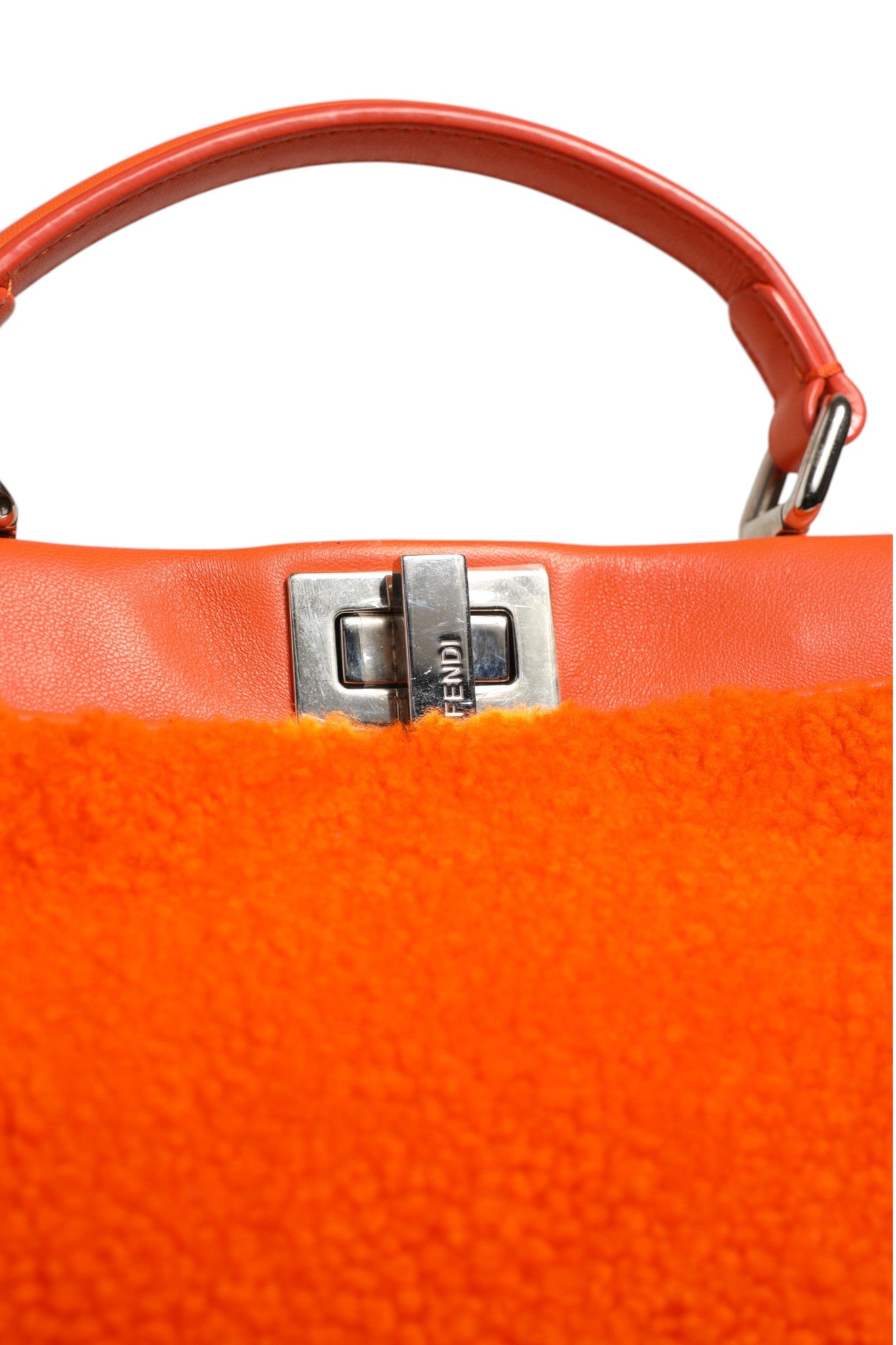 Orange Leather Mini Peekaboo Bag with Shearling Detail
