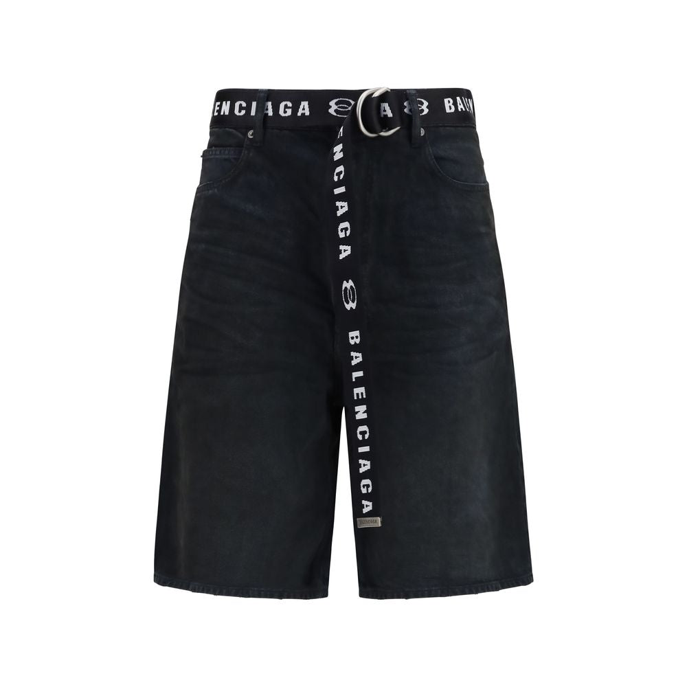 Black Cotton Bermuda Shorts with Belt by Balenciaga
