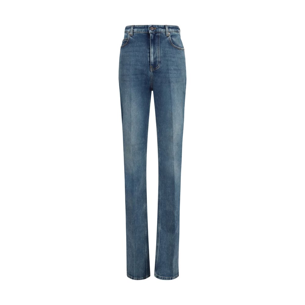 Blaue High-Waist Slim Jeans aus Baumwolle