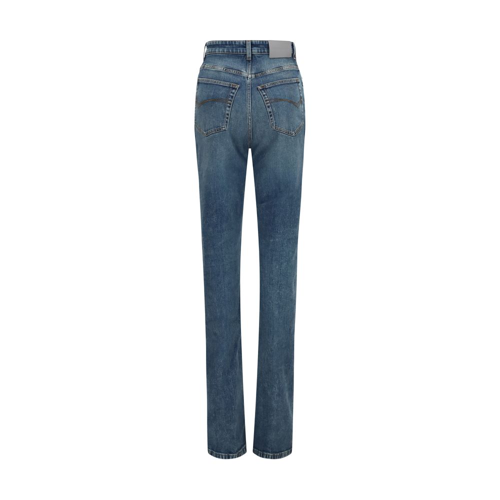 Blaue High-Waist Slim Jeans aus Baumwolle