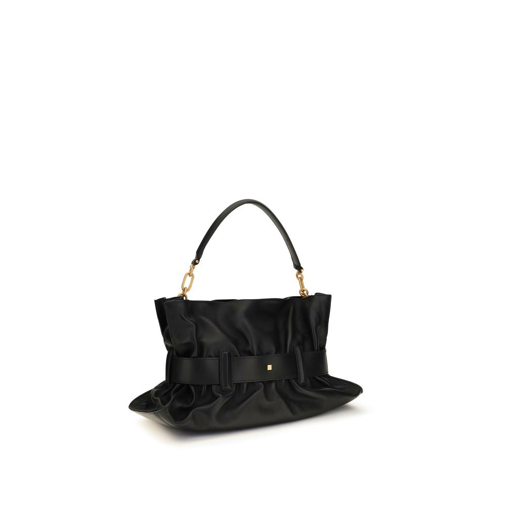 Black Leather Anthem Shoulder Bag with Chain Handle