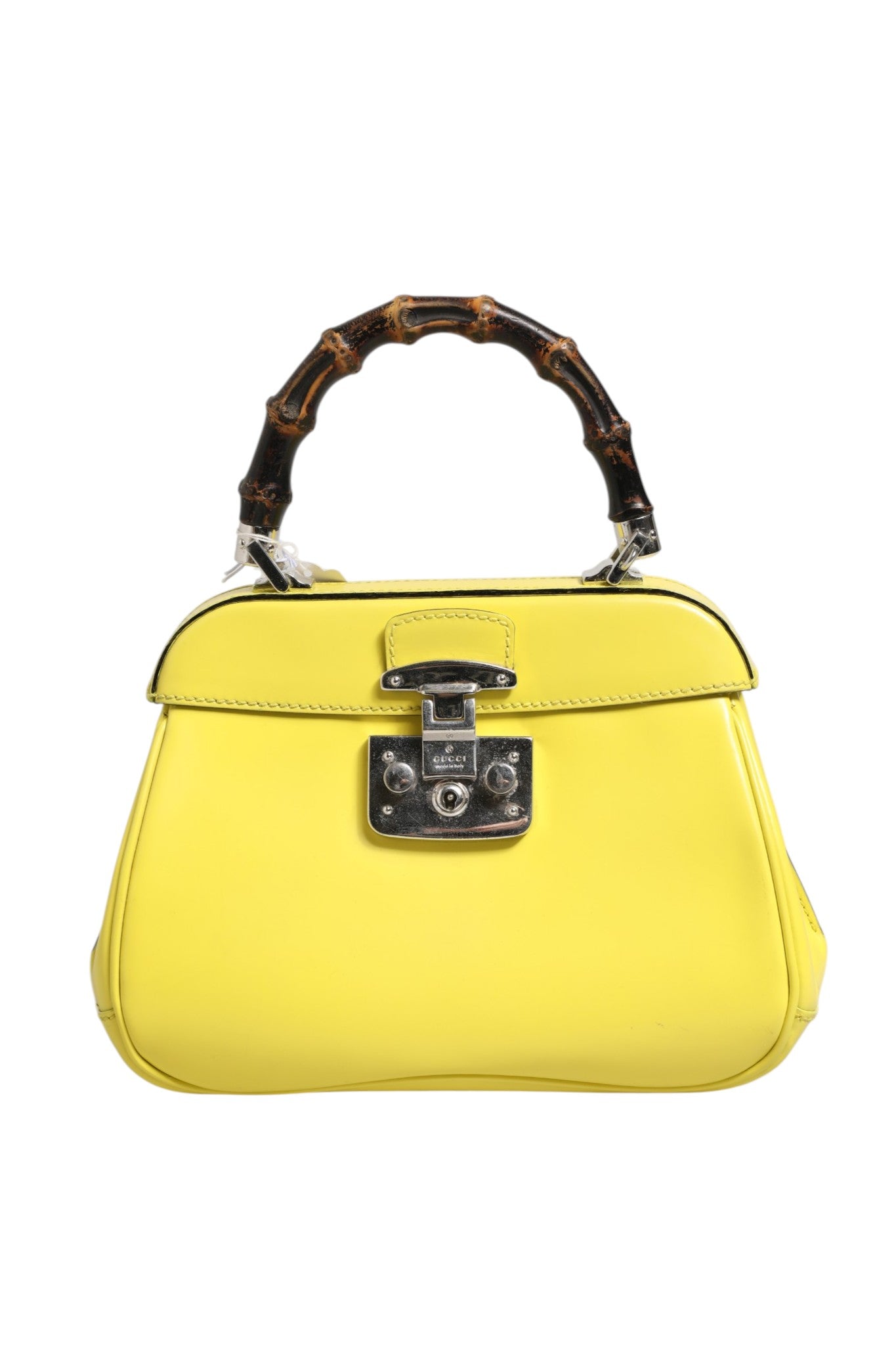 Yellow Lady Lock Leather Top Handle Bag