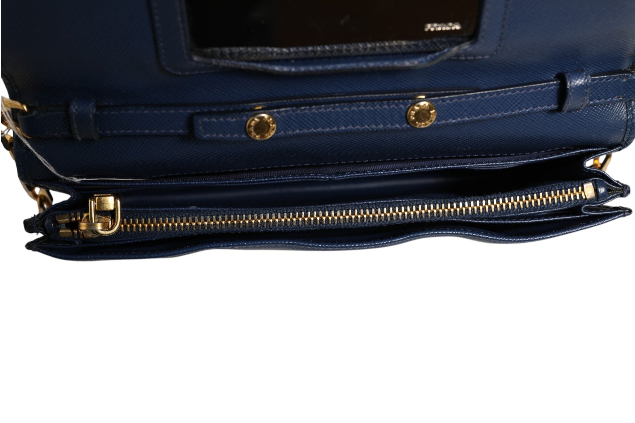 Prada Blaue Saffiano Leder Geldbörse mit Kette Clutch-Tasche