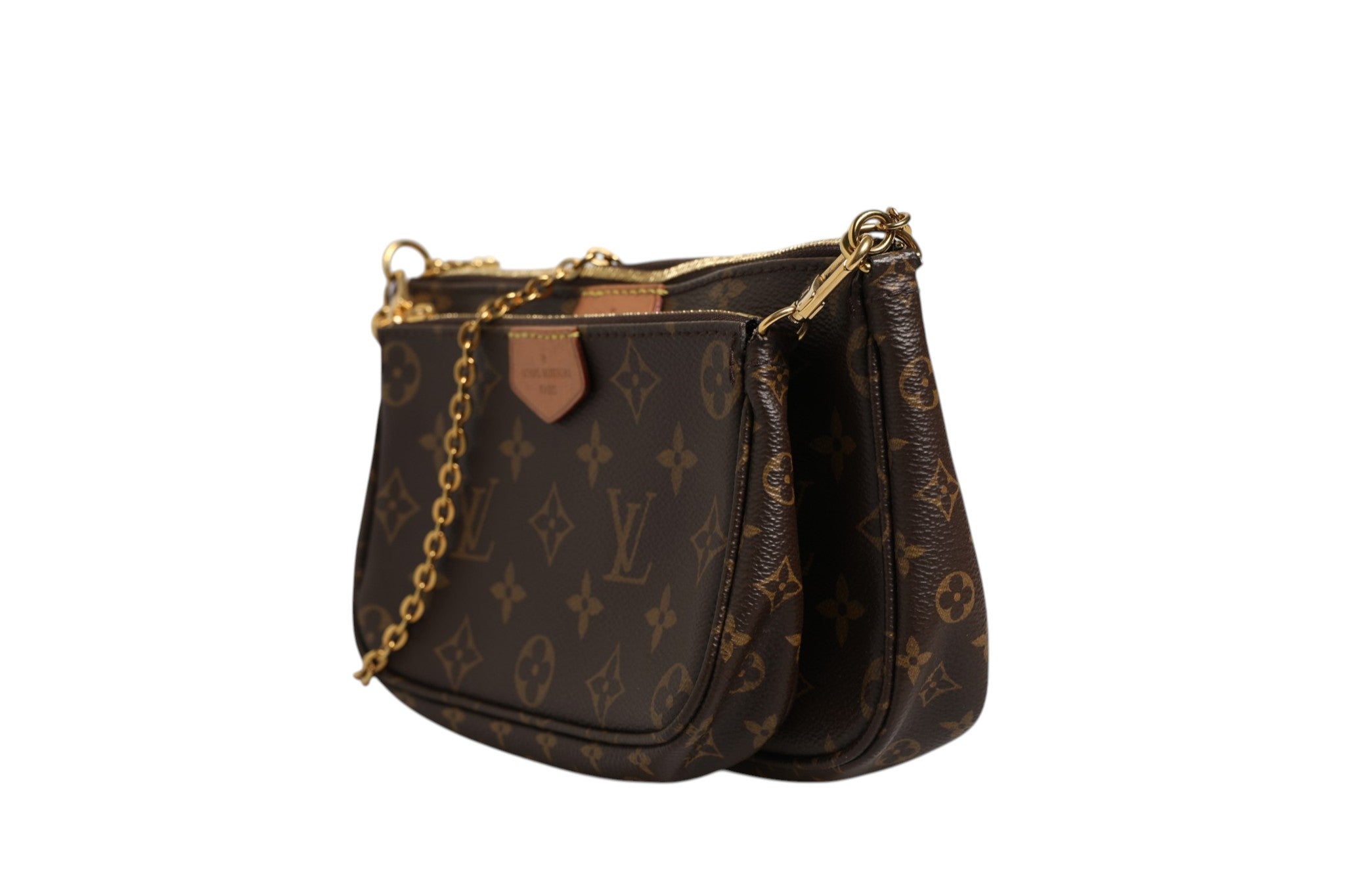 Braune Leder-Monogramm-Multi-Pochette Accessoires Tasche