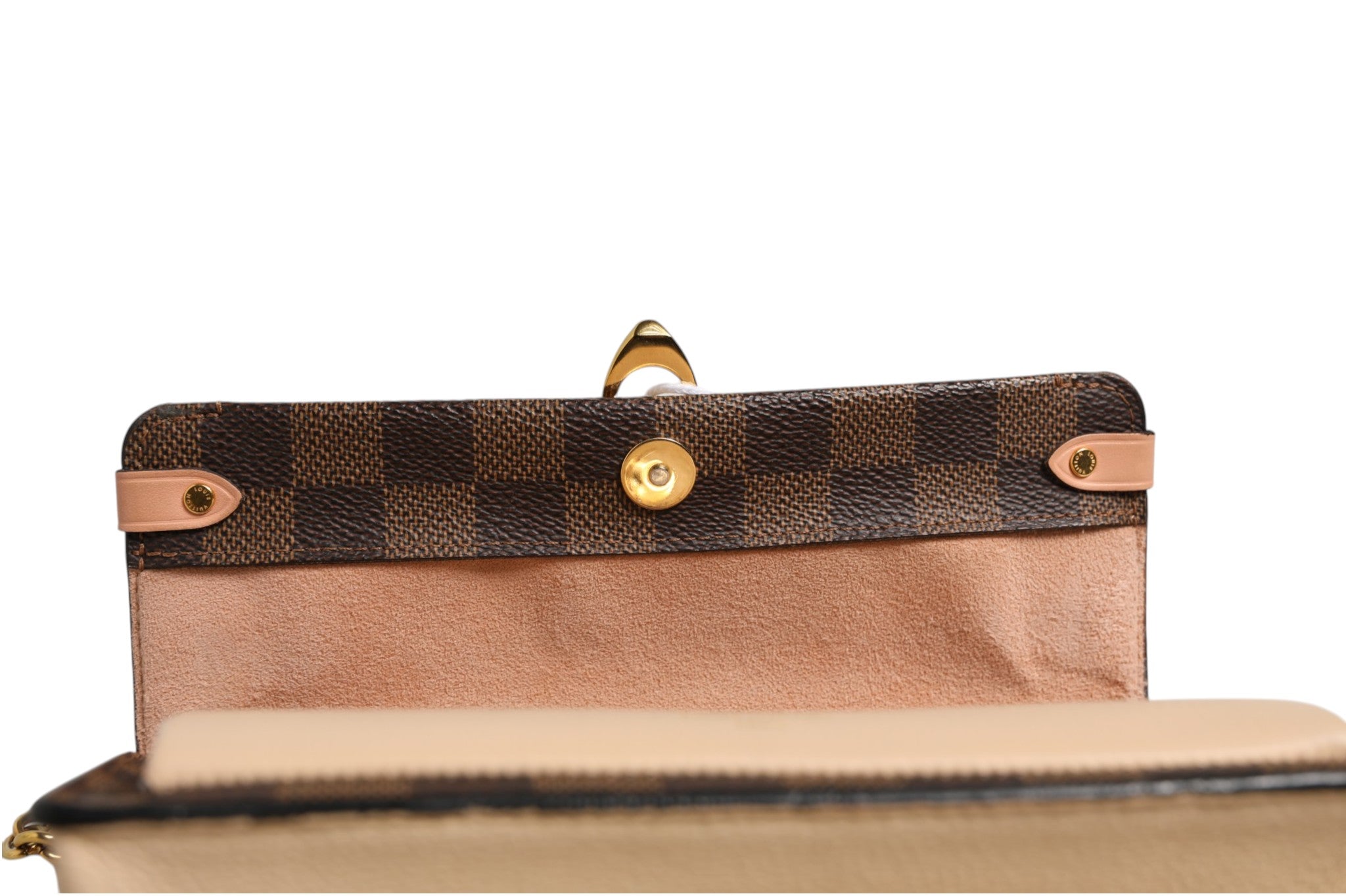 Brown Leather Damier Ebene Vavin Chain Wallet
