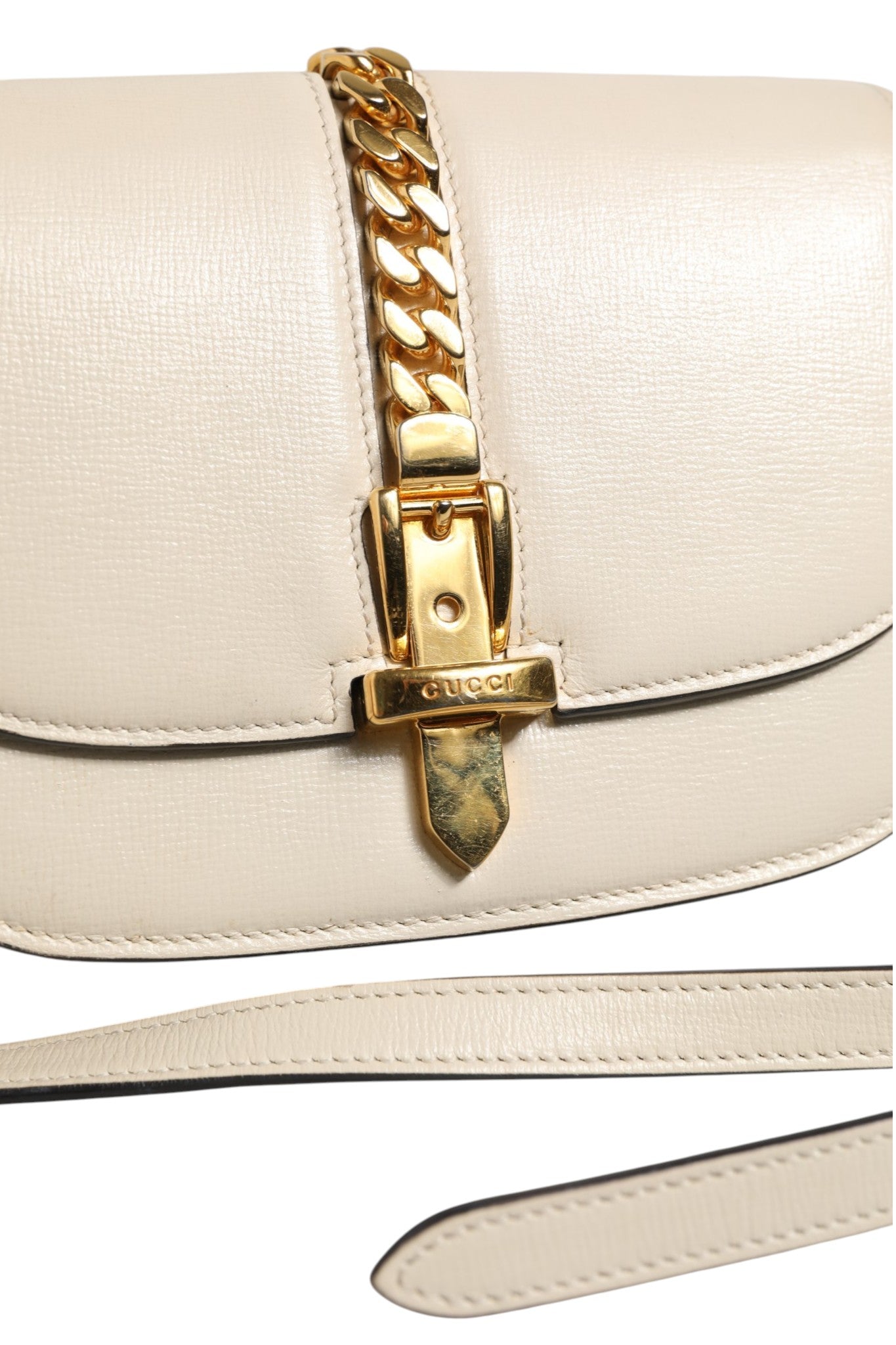 Weiße Leder-Mini-Schultertasche Sylvie 1969