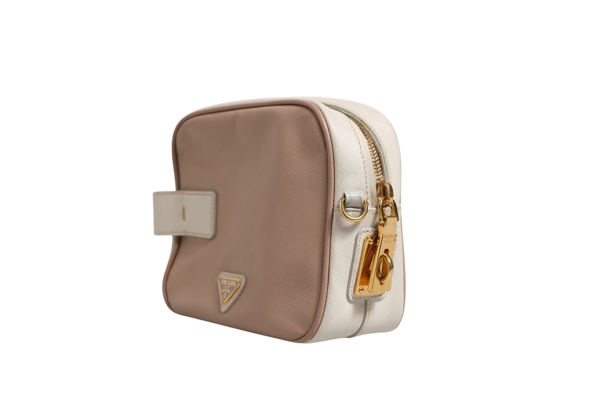 Beige Leather Small Shoulder Bag with Strap