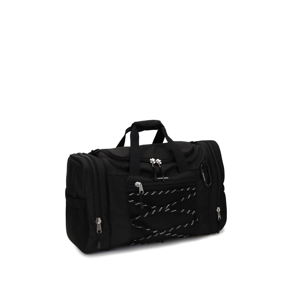 Schwarze Leder-Schultertasche mit goldgeprägtem Logo