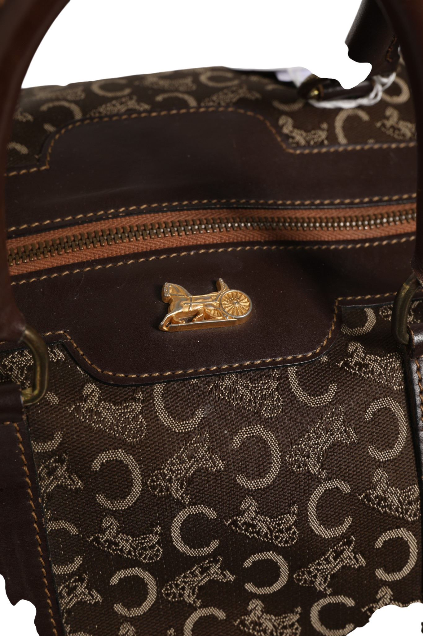 Dark Brown Leather Duffel with Gold Logo