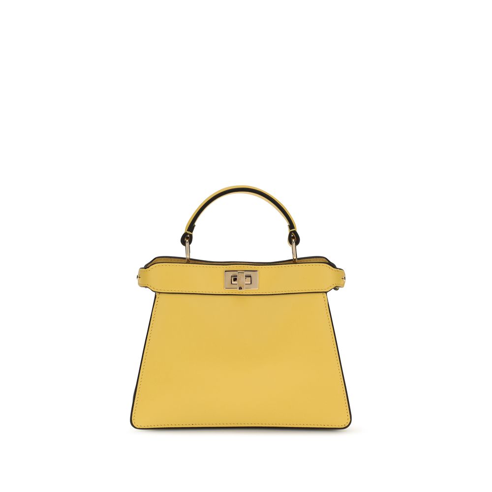 Zweifarbige Lederhandtasche mit goldfarbenen Beschlägen