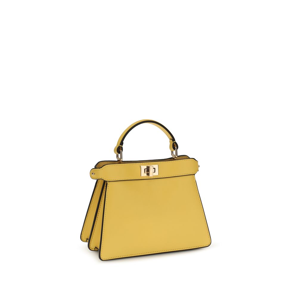 Zweifarbige Lederhandtasche mit goldfarbenen Beschlägen