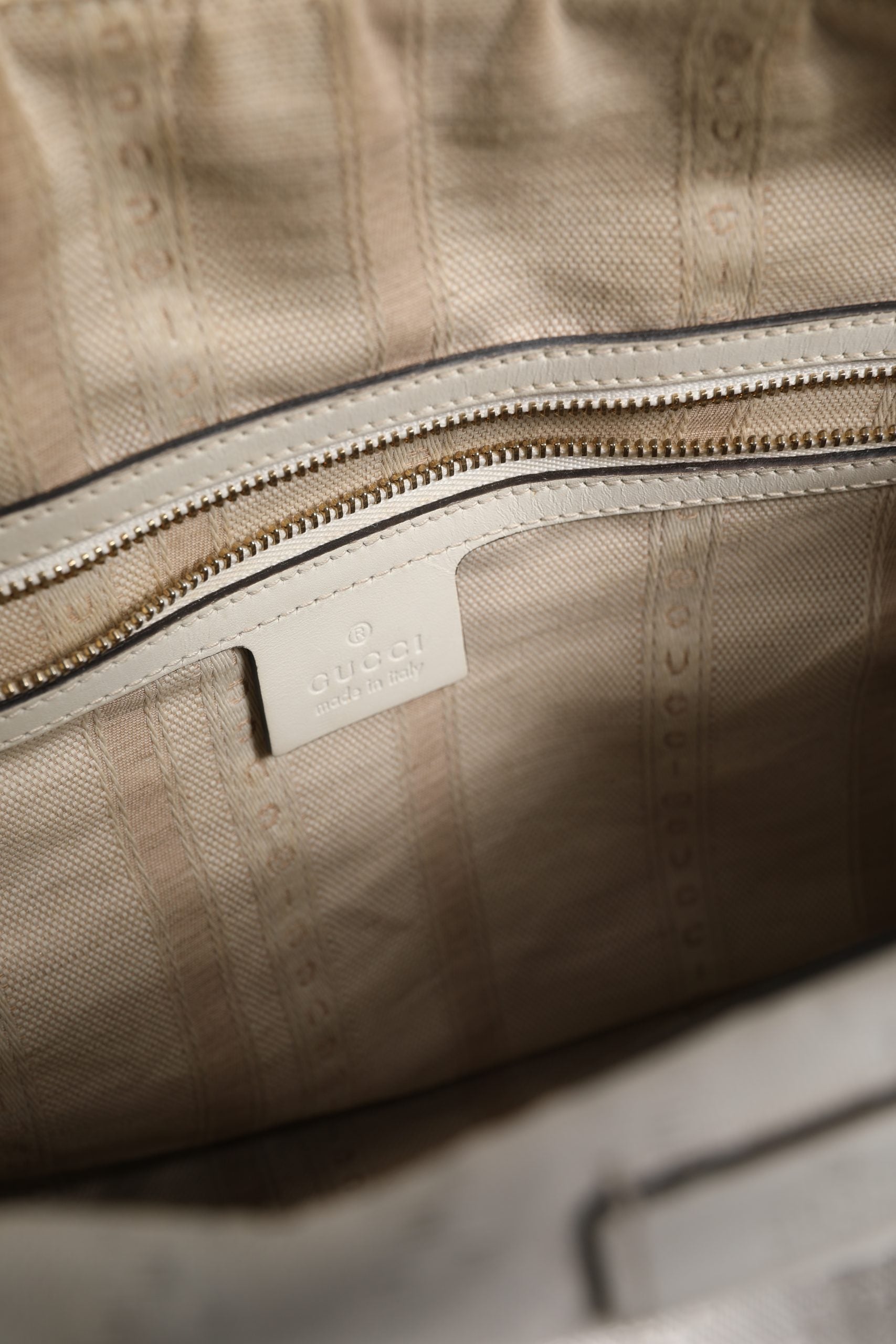 White Leather Boston Bag with Diamante Detail