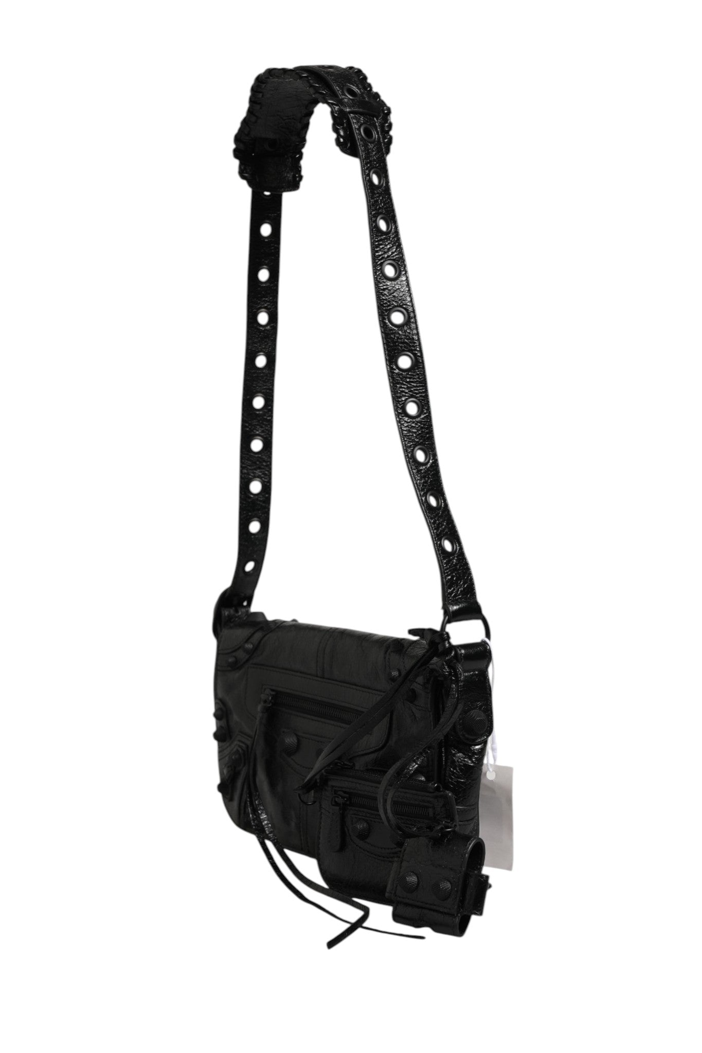 Schwarze Le Cagole XS Leder-Pochette mit Anhänger und Tasche