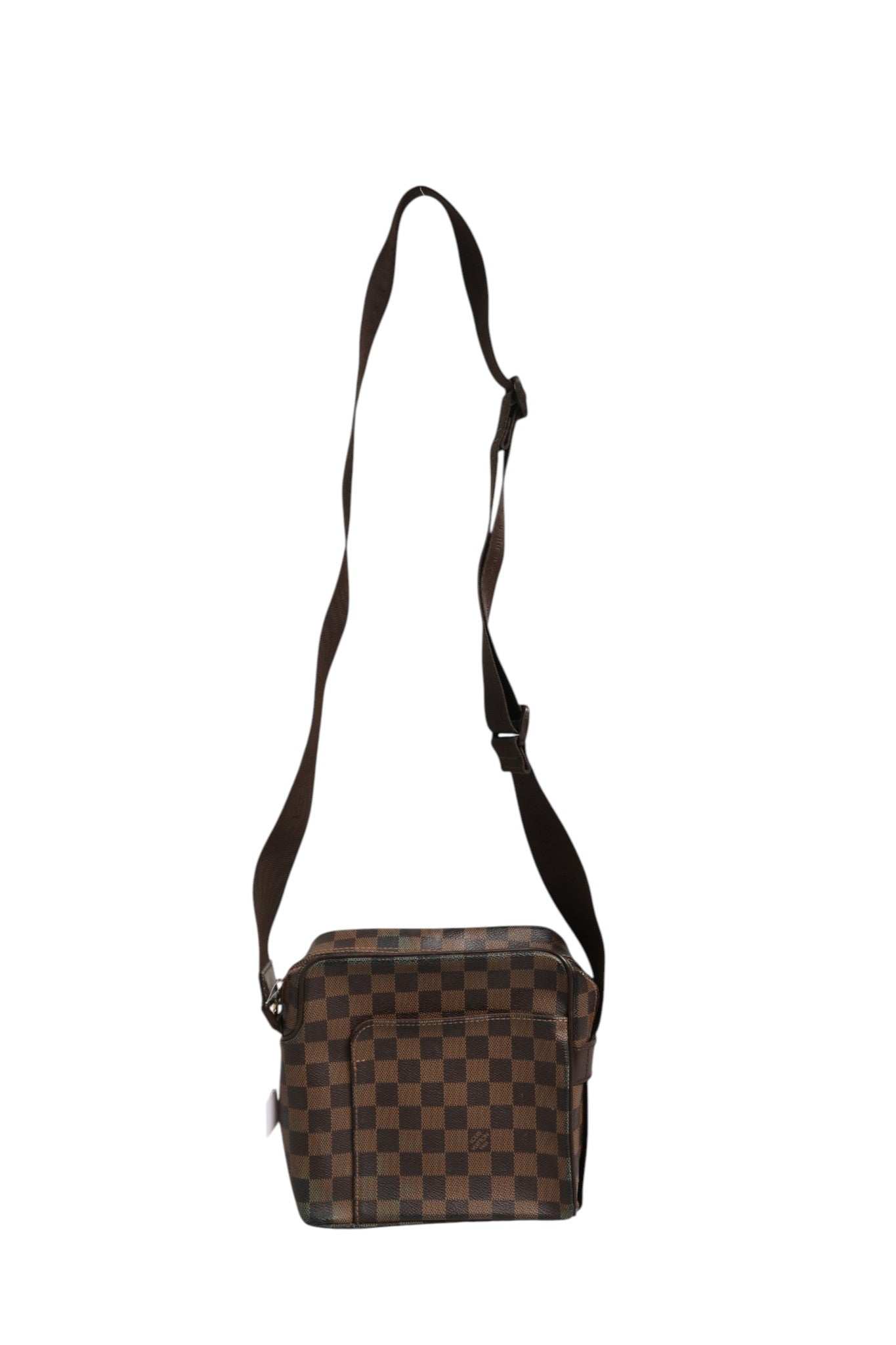 Brown Leather Damier Ebene Messenger Bag Olav PM