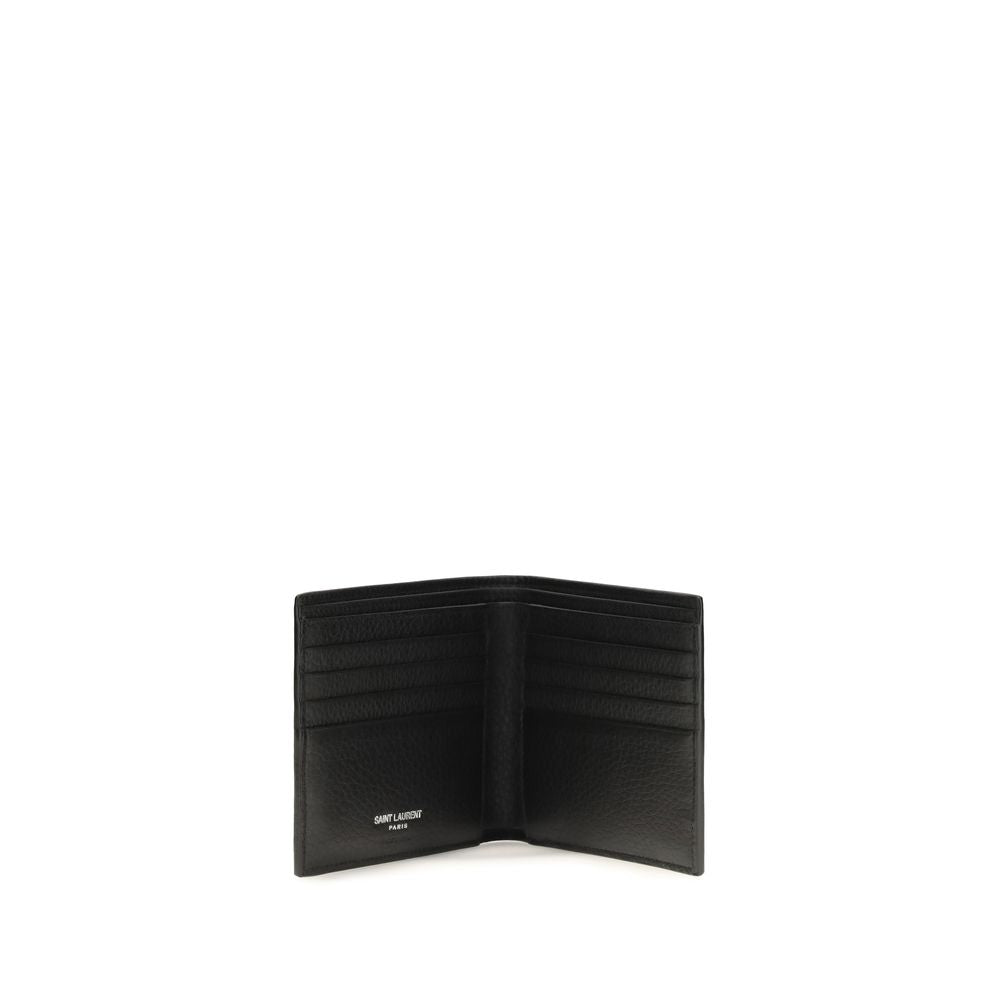 Black Leather Wallet with Iconic Monogram Detail