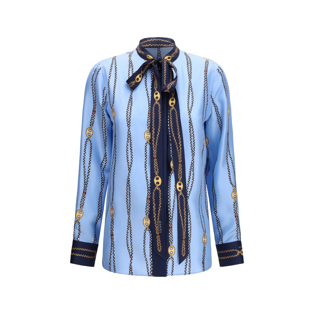 Blaues Seidenhemd mit Muster von Gucci