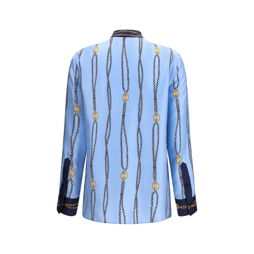 Blaues Seidenhemd mit Muster von Gucci
