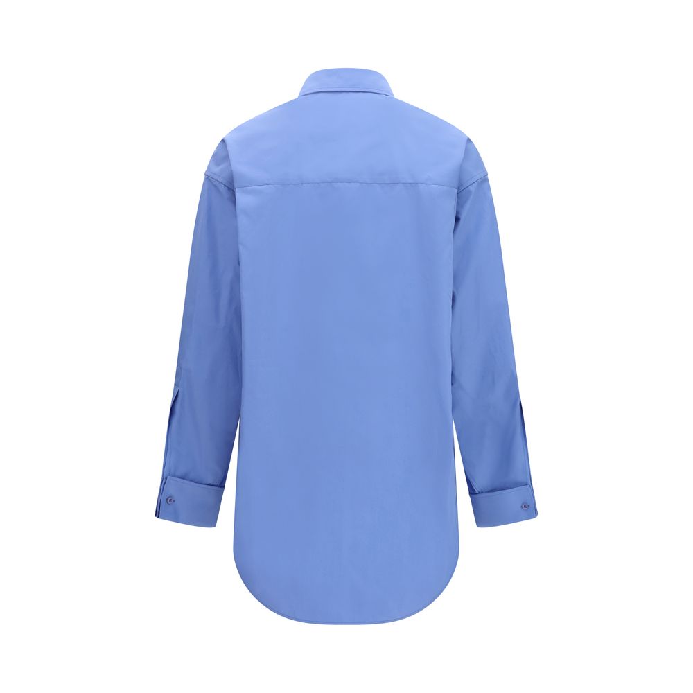 Blaues Baumwollhemd mit asymmetrischem Design