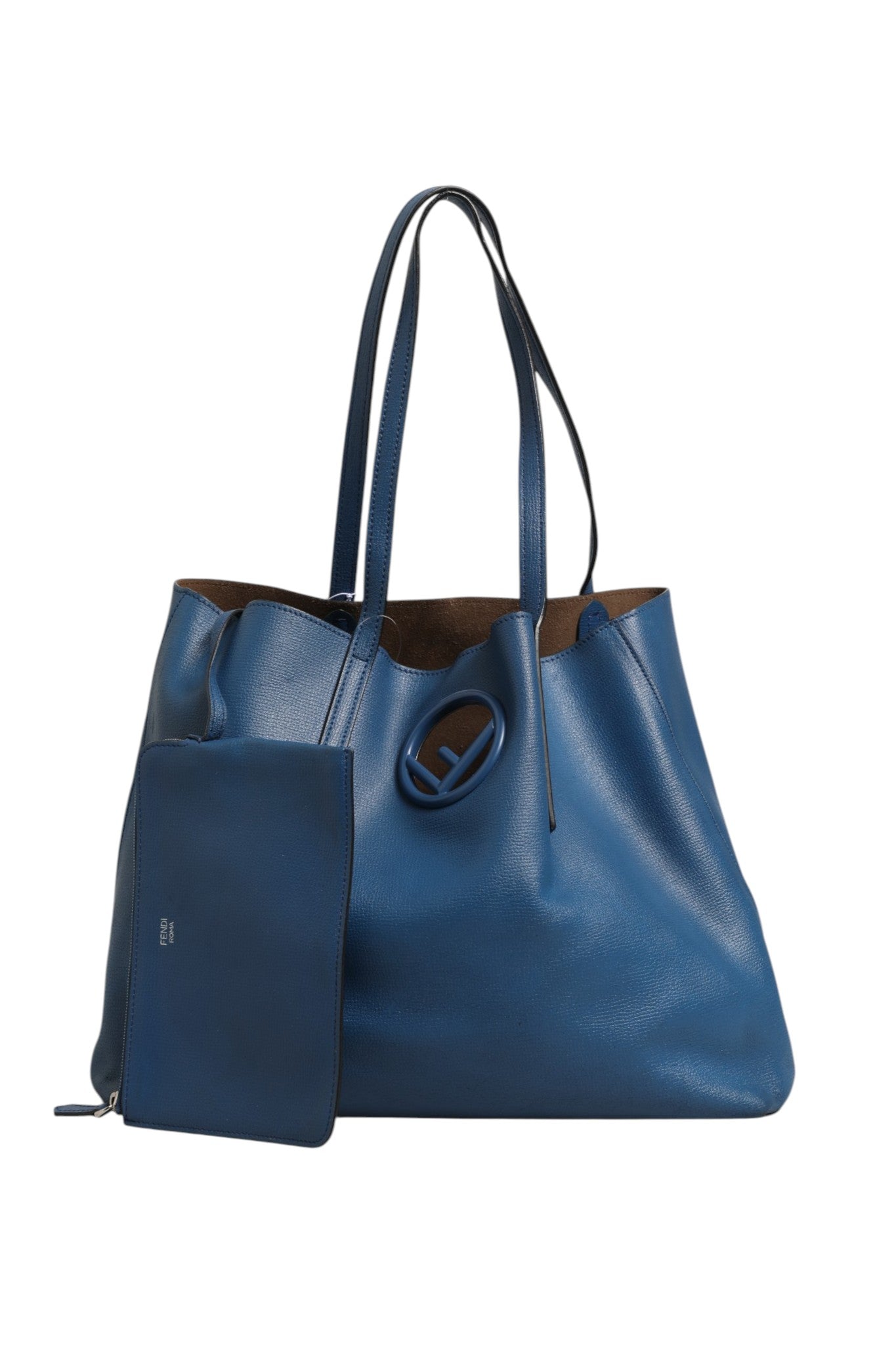 Navy Blue Leather Tote with Pouch