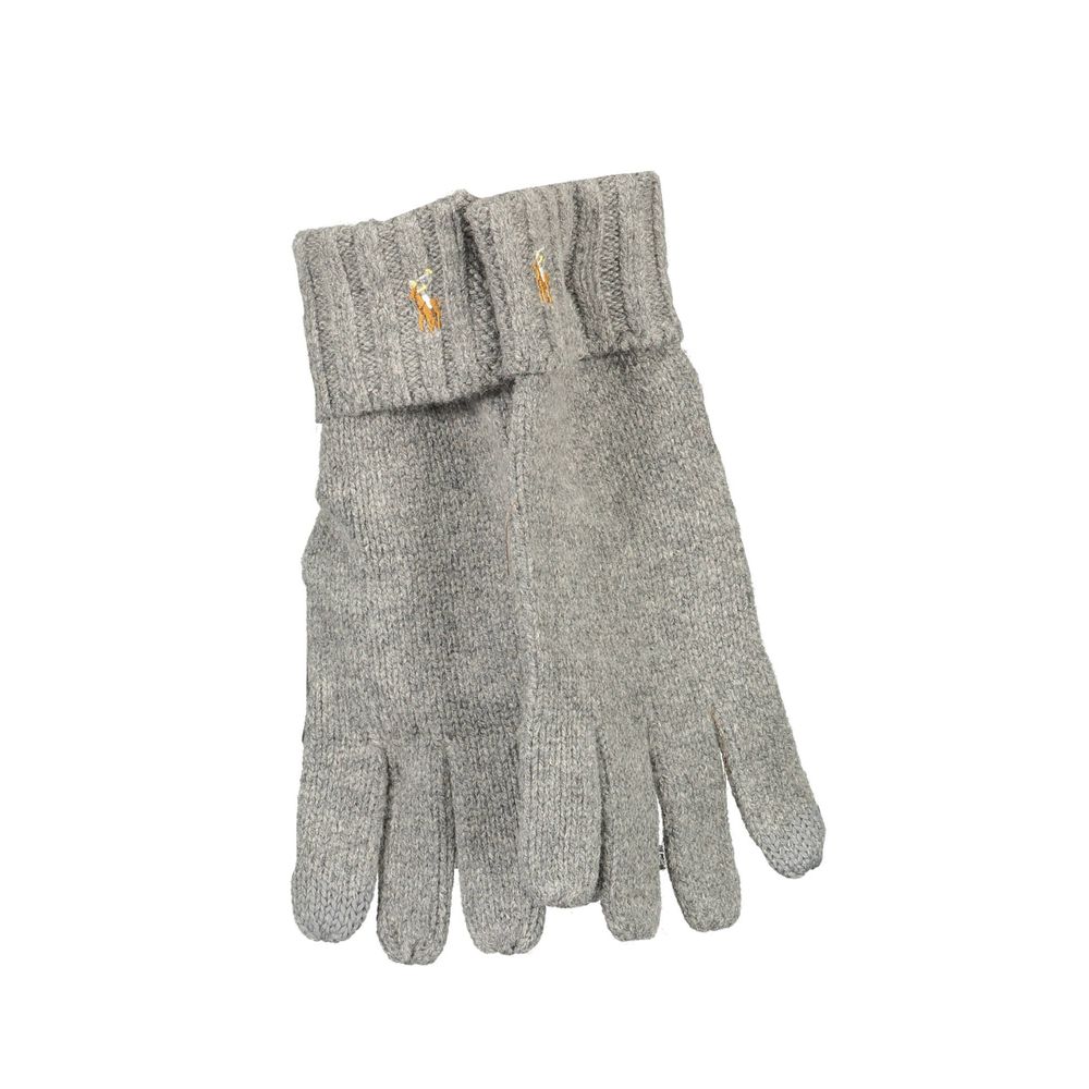 Gray Wool Men's Gloves with Embroidery Detail
