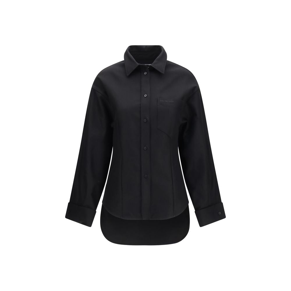 Schwarzes oversized Baumwollhemd mit gesticktem Logo