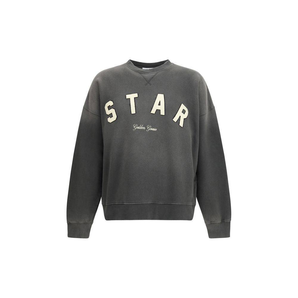 Grey Cotton Sweatshirt with Gold Star Embroidery