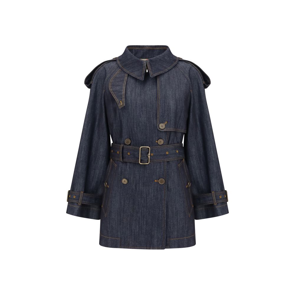 Blauer Baumwoll-Trenchcoat mit verstellbarem Taillengürtel