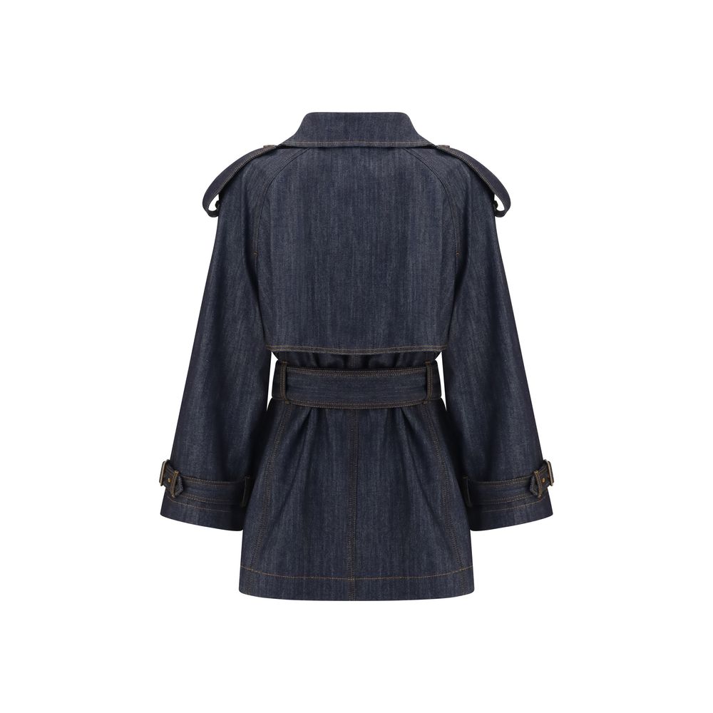 Blauer Baumwoll-Trenchcoat mit verstellbarem Taillengürtel