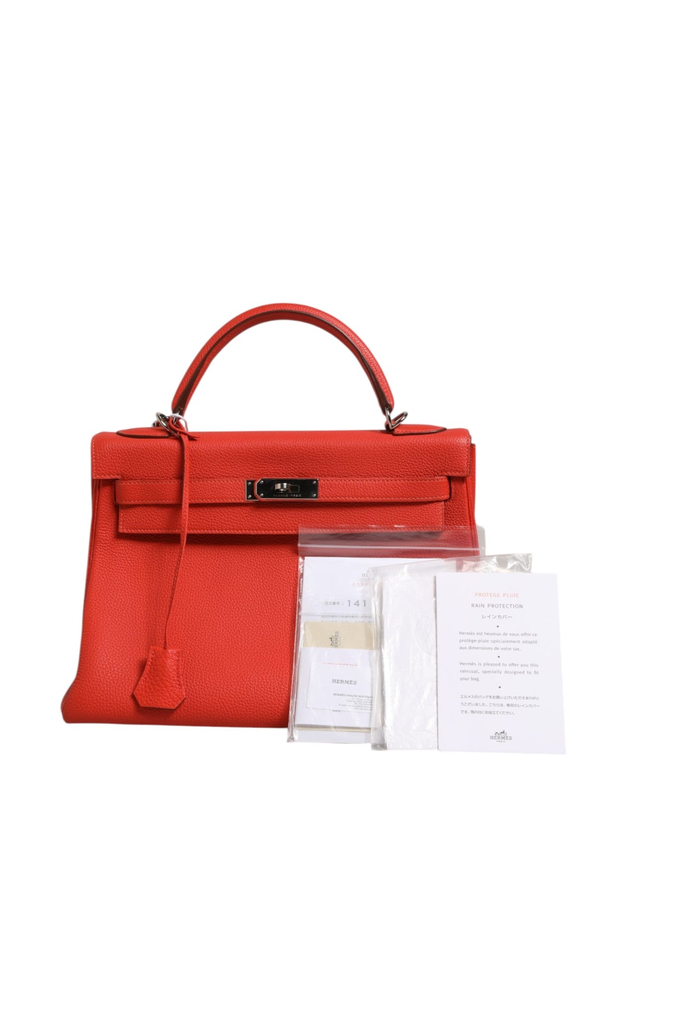 Hermès Orange Kelly 32 Leather Two-Way Handbag Palladium Hardware