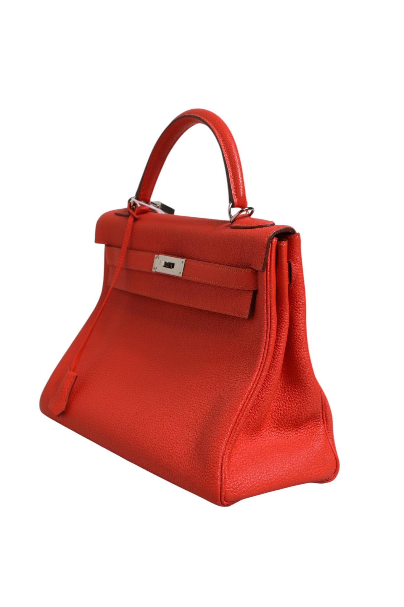 Hermès Orange Kelly 32 Leather Two-Way Handbag Palladium Hardware