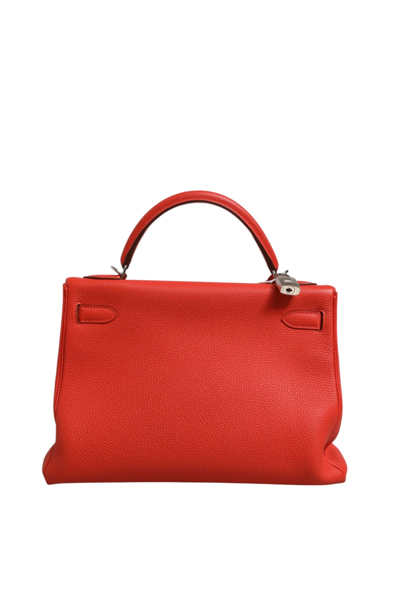 Hermès Orange Kelly 32 Leather Two-Way Handbag Palladium Hardware