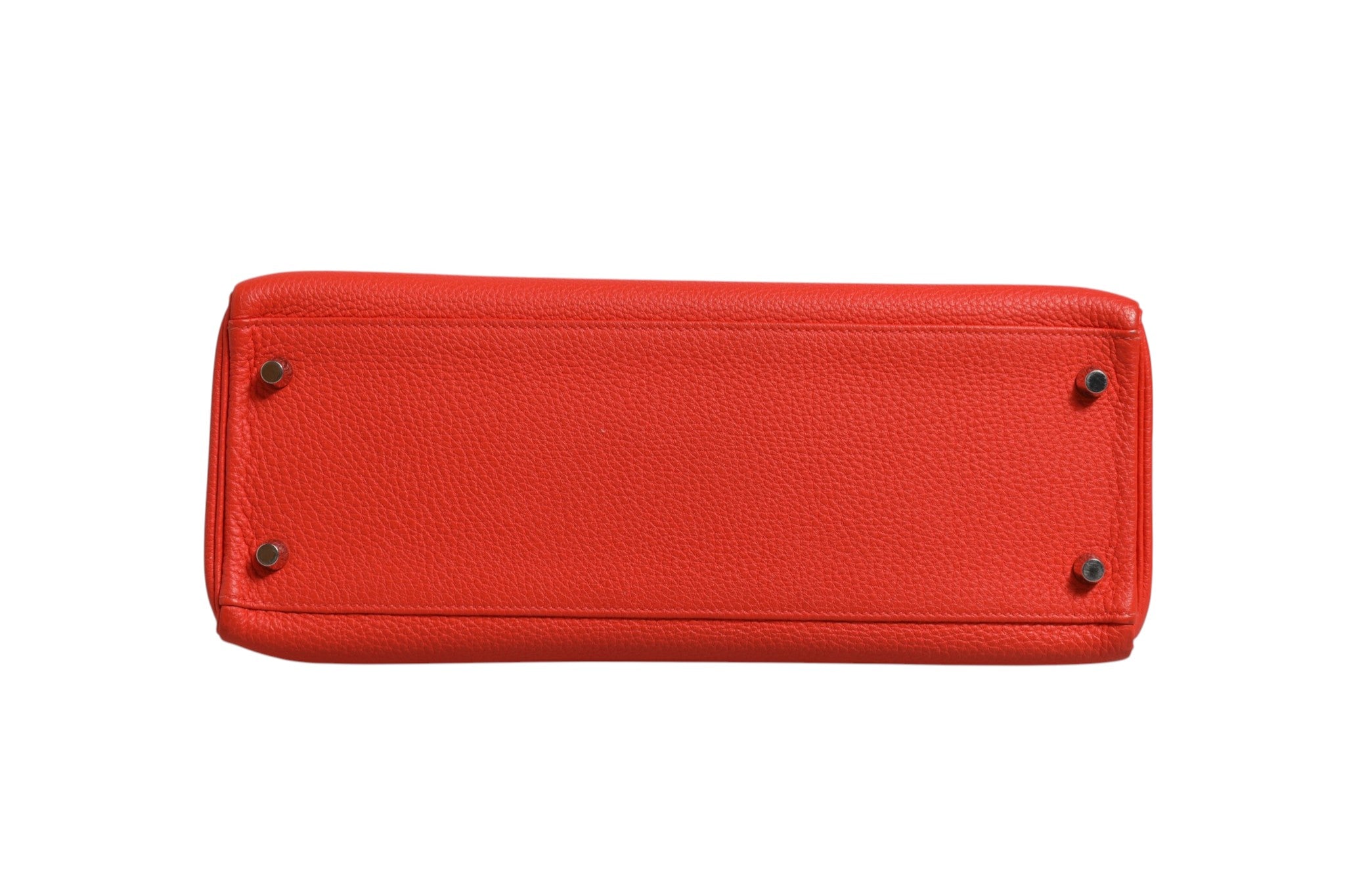 Hermès Orange Kelly 32 Leather Two-Way Handbag Palladium Hardware