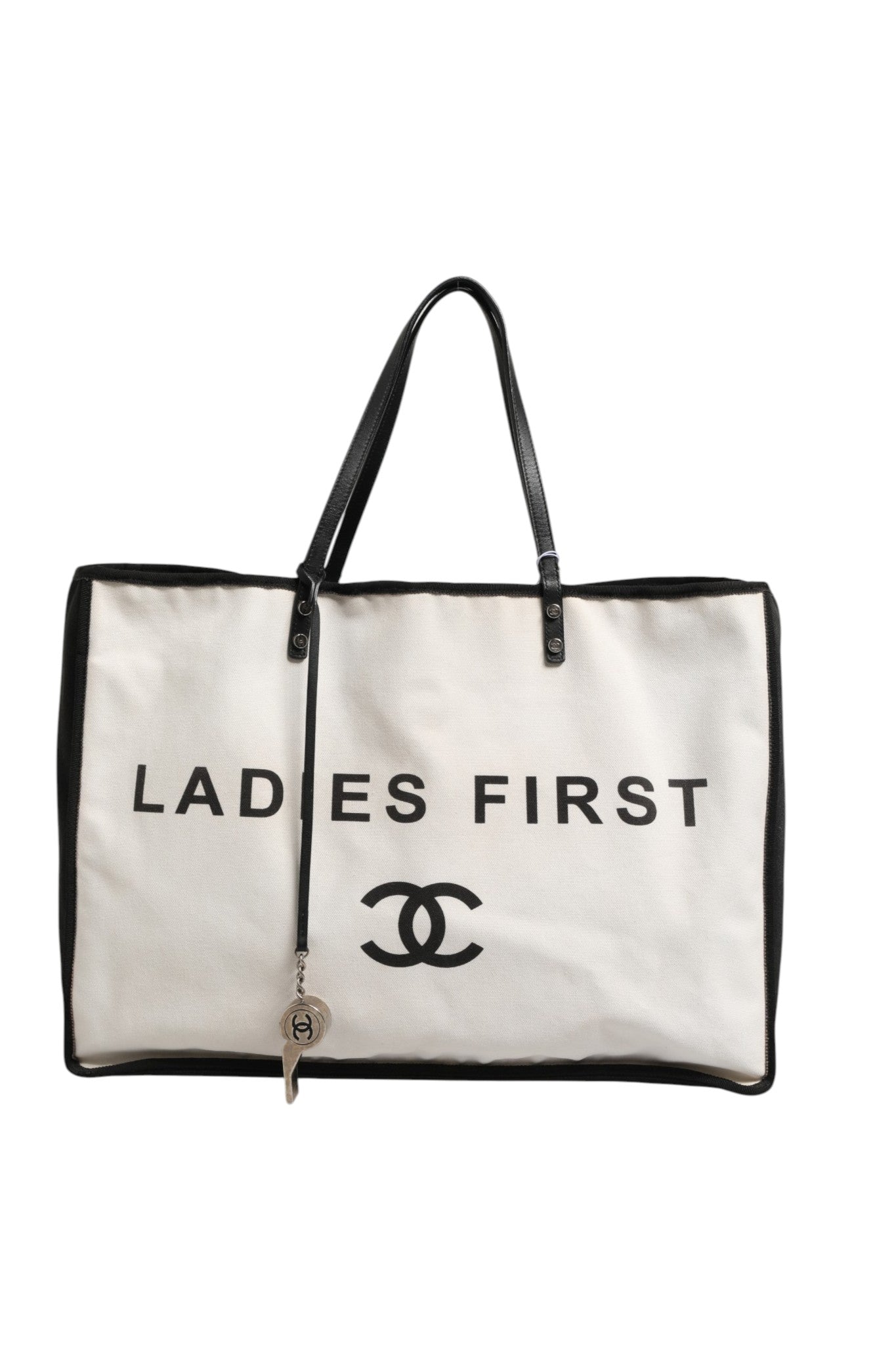 White and Black Canvas Shopper Tote Bag by Ladies First
