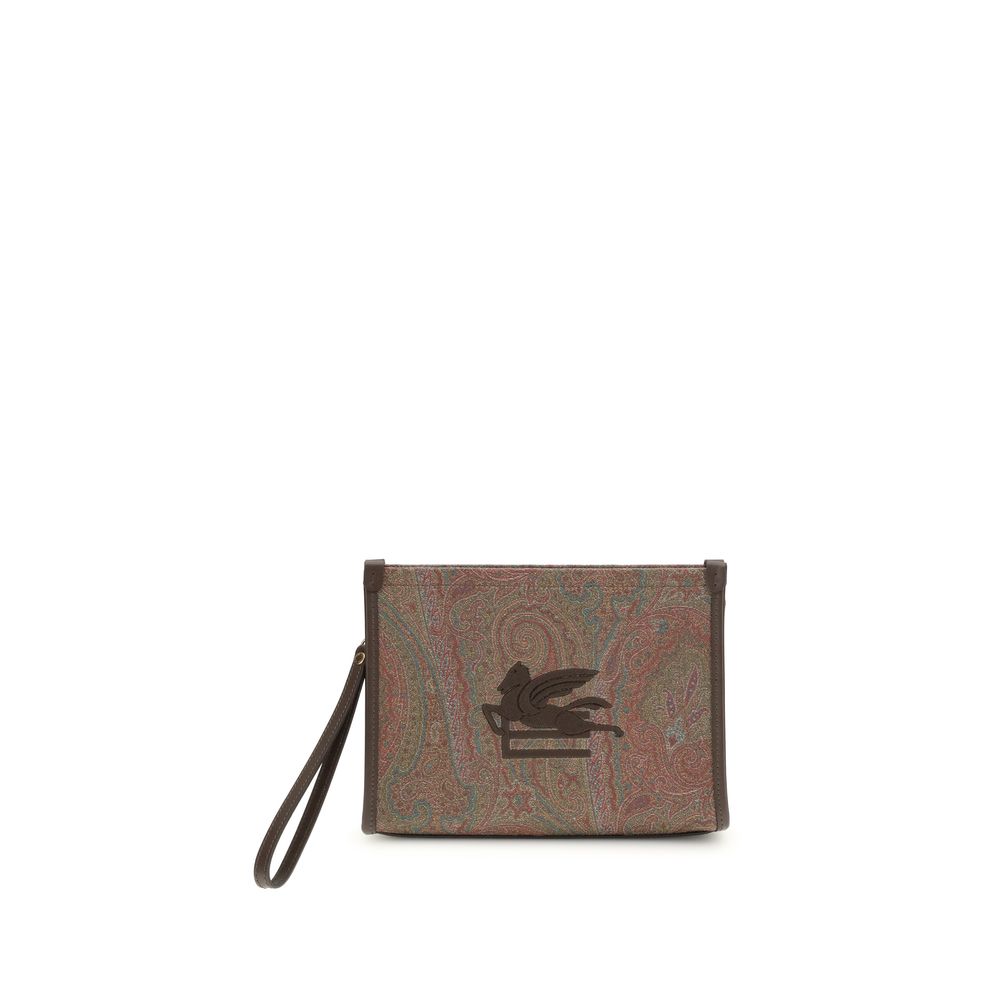 Multicolor Cotton Clutch Bag with Leather Details