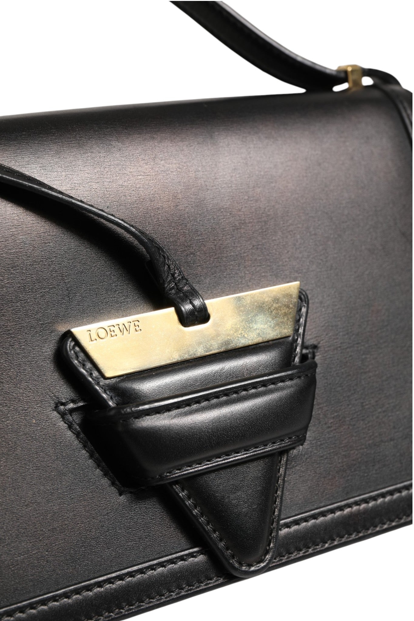 Schwarze Leder-Schultertasche Barcelona, mittelgroß