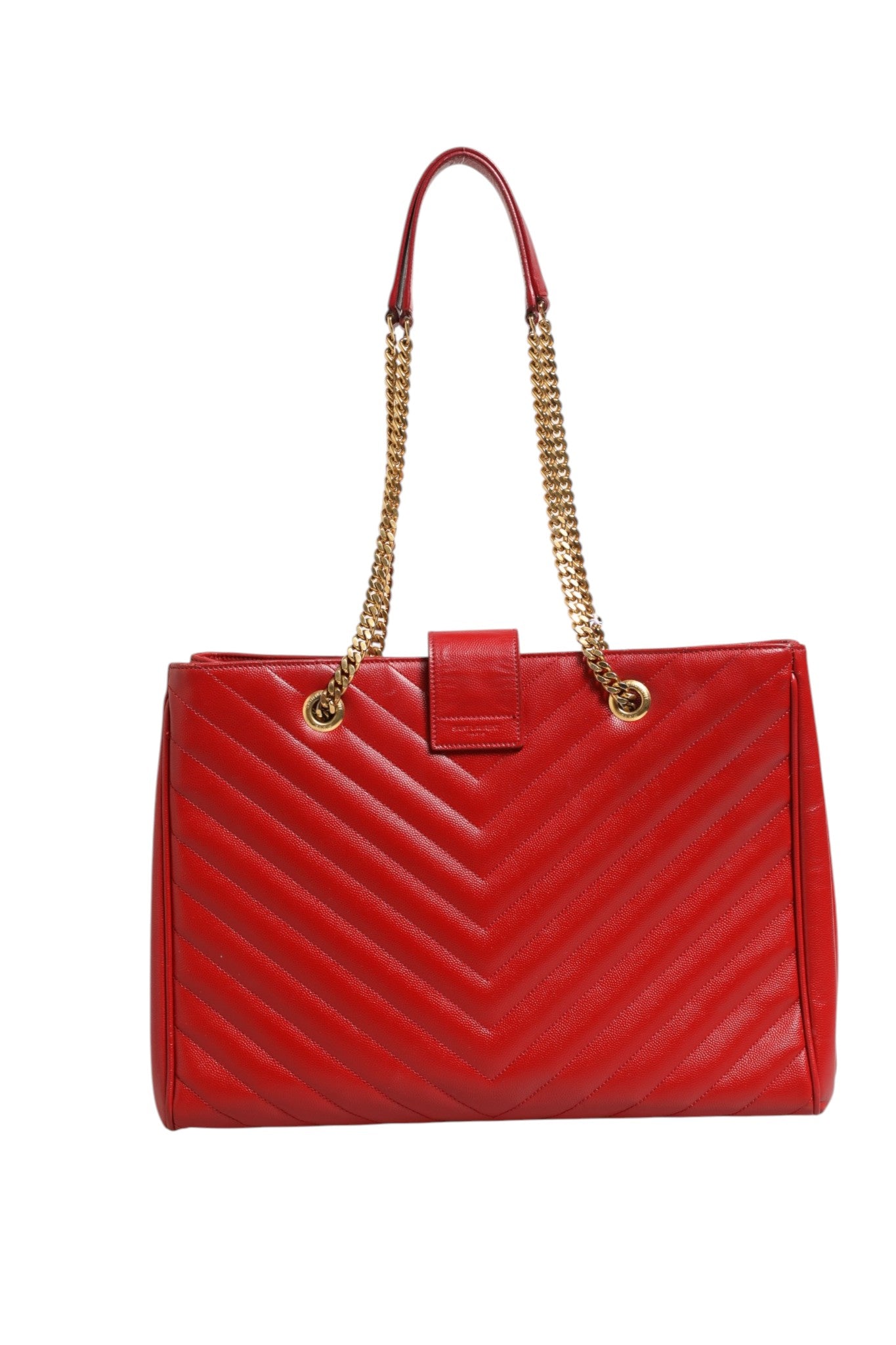 Sac cabas Saint Laurent Monogram rouge matelassé à chevrons en cuir grainé