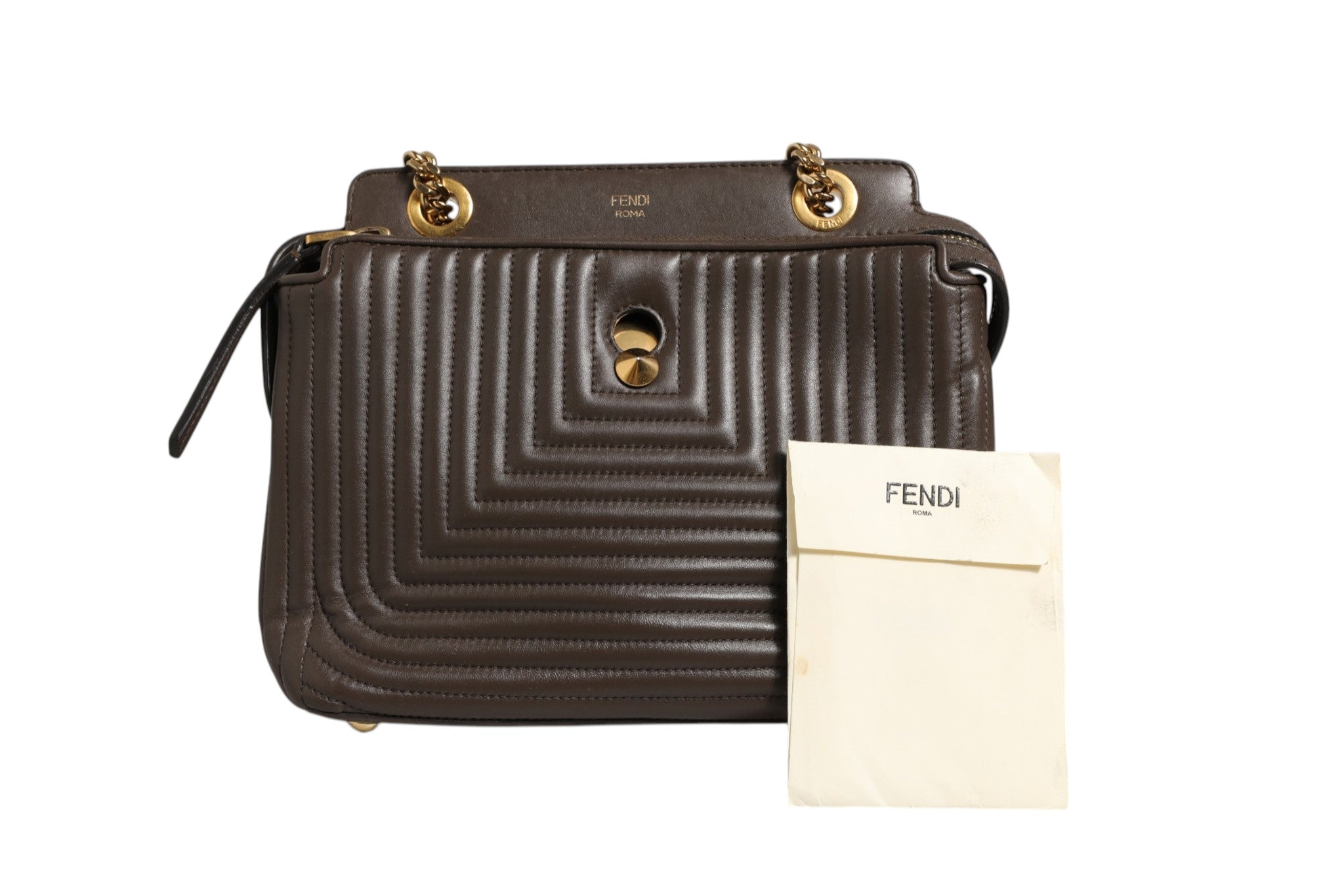 Sac porté épaule Fendi Dotcom Click petit format en cuir d'agneau matelassé marron