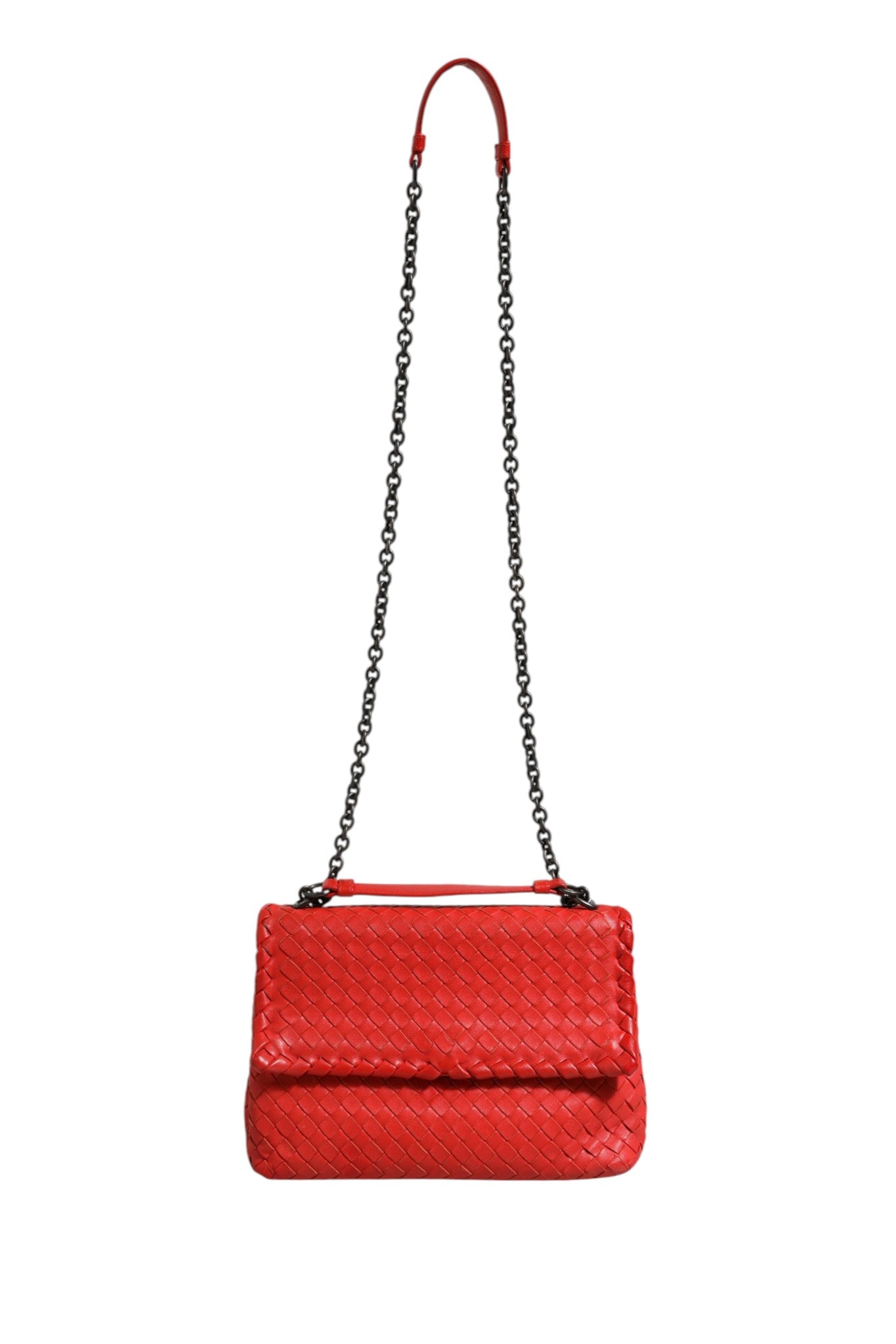Red Leather Olimpia Small Intrecciato Shoulder Bag