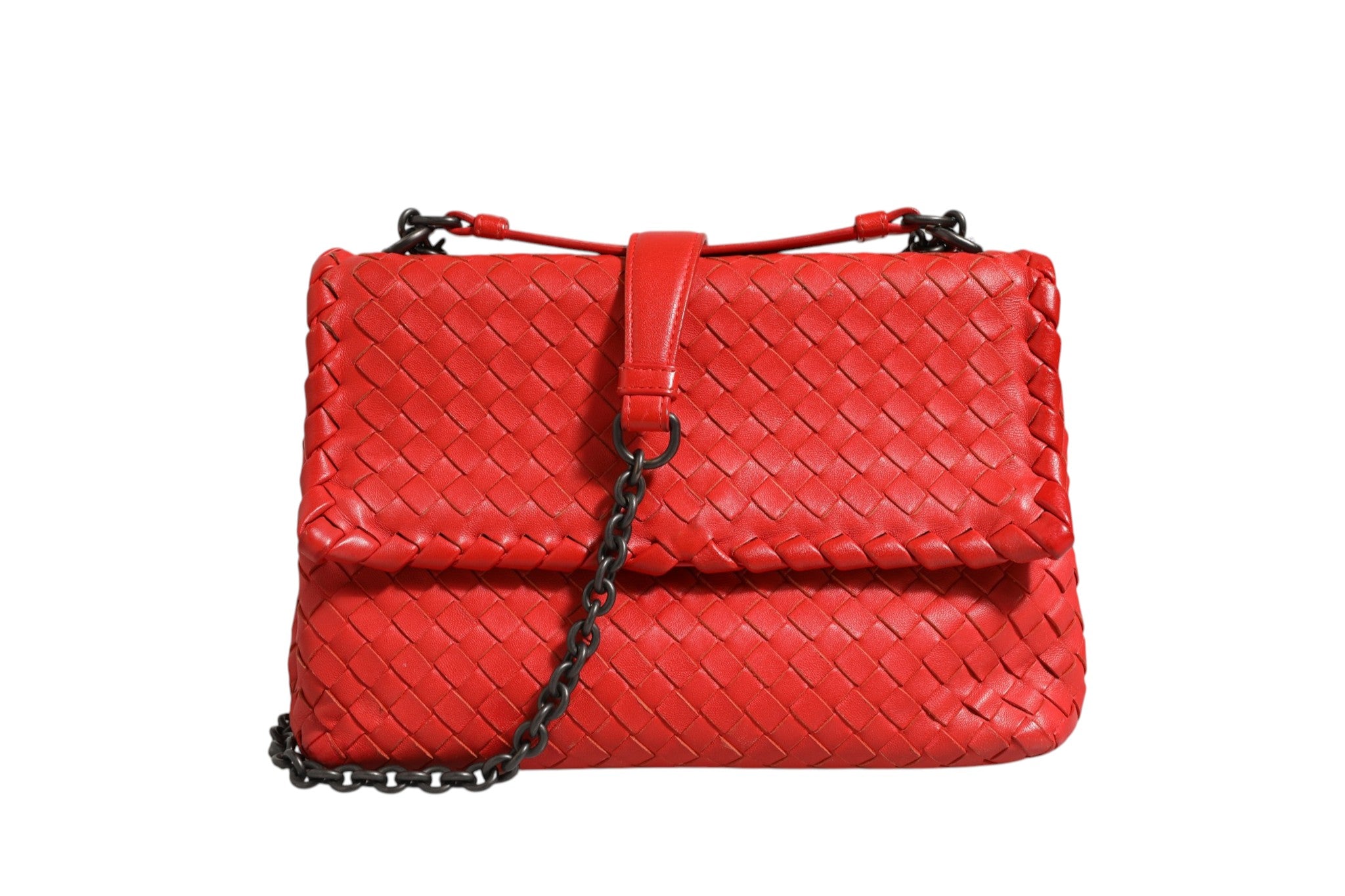 Red Leather Olimpia Small Intrecciato Shoulder Bag