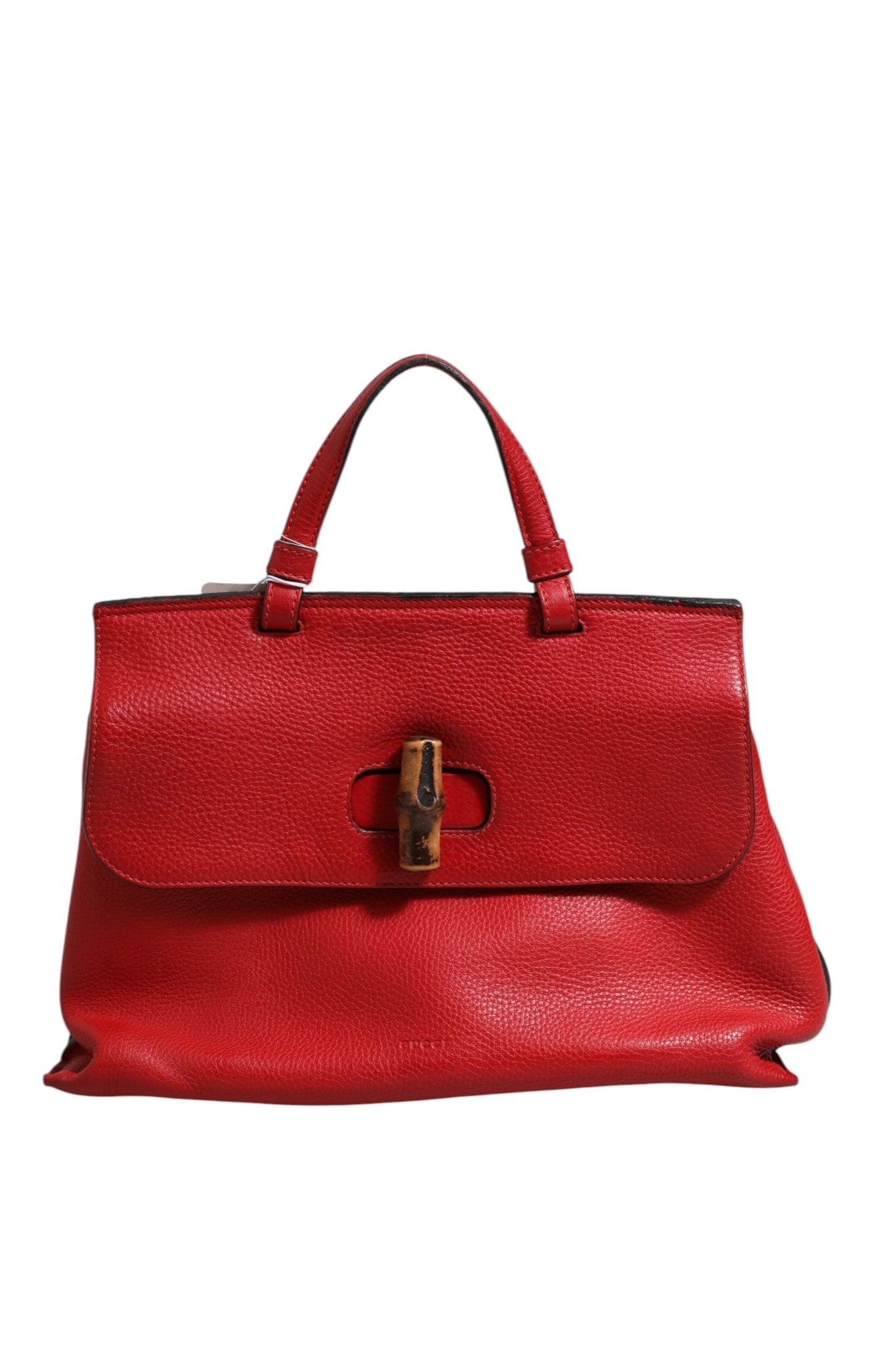 Red Leather Tote Bag with Bamboo Handle Crossbody