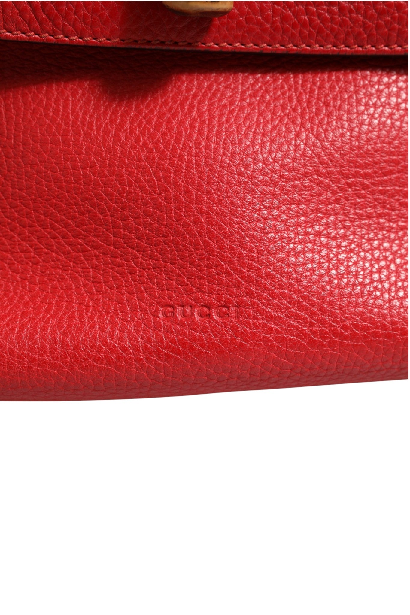 Red Leather Tote Bag with Bamboo Handle Crossbody