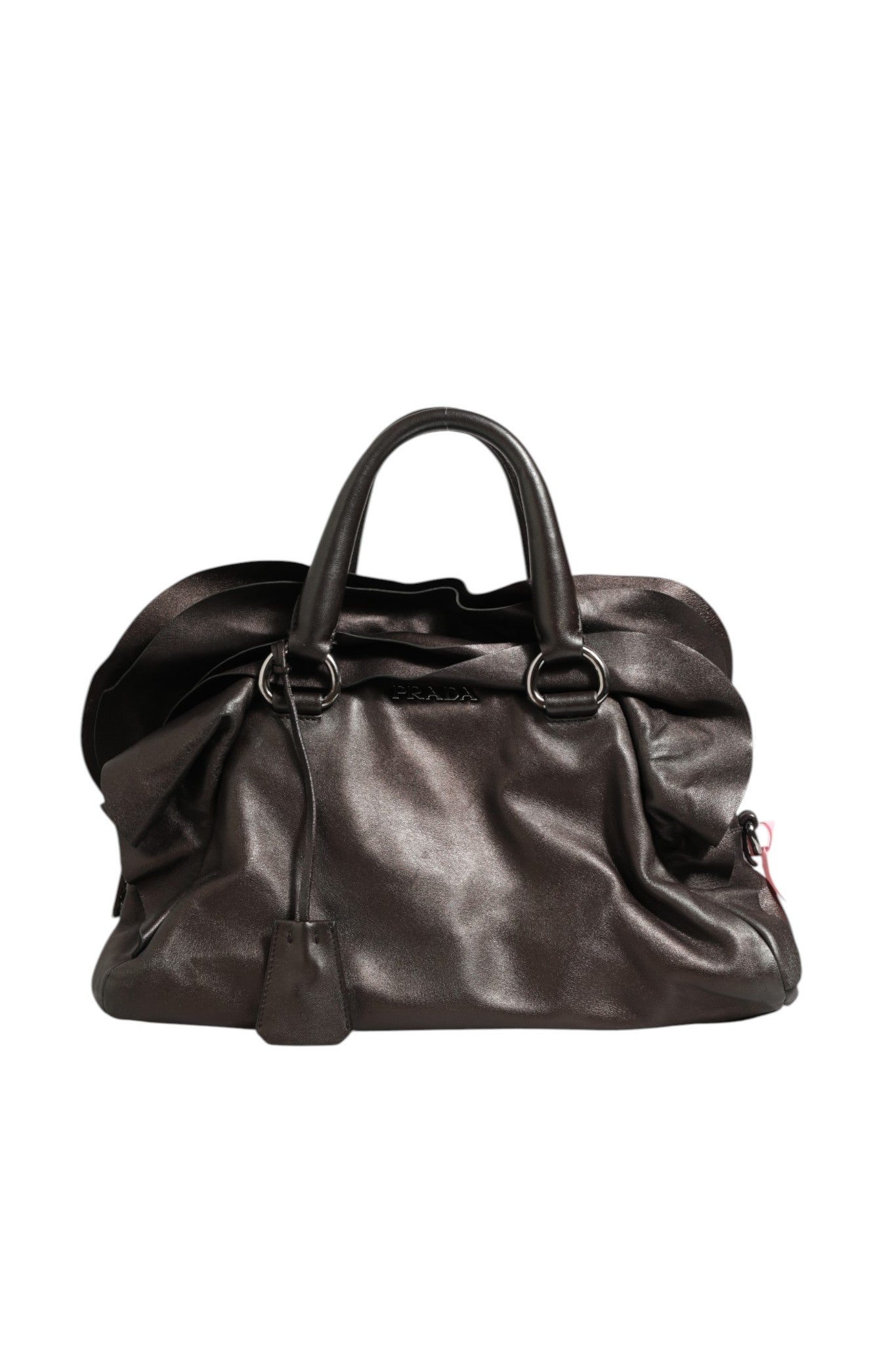 Metallic Leather Ruffle Shoulder Bag