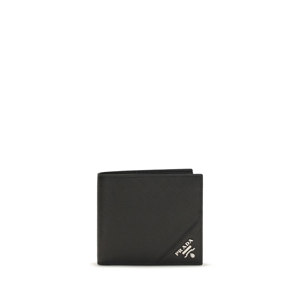 Schwarze Leder-Geldbörse zum Aufklappen mit Logo-Plakette