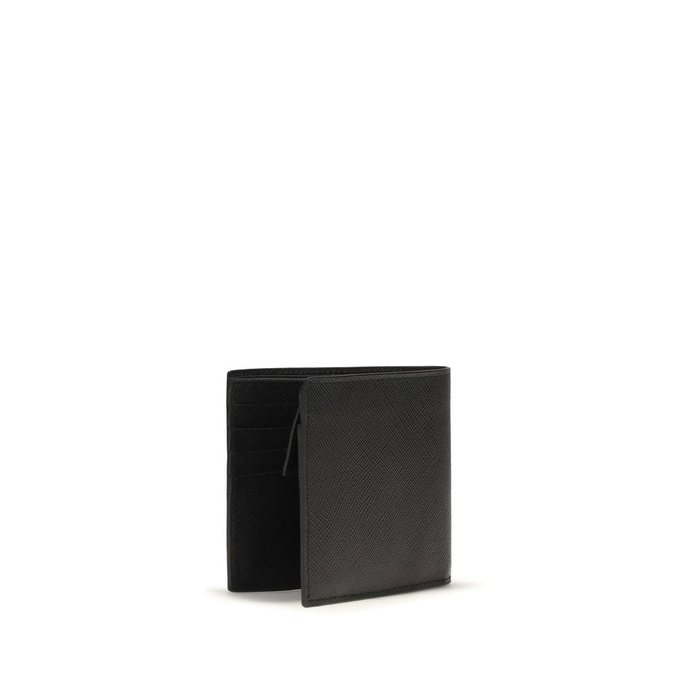 Schwarze Leder-Geldbörse zum Aufklappen mit Logo-Plakette