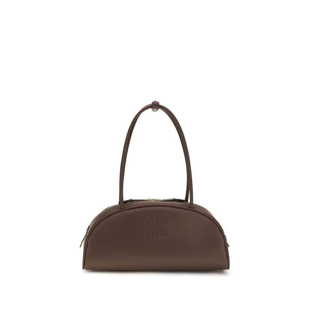 Brown Leather Shoulder Bag with Gold Hardware